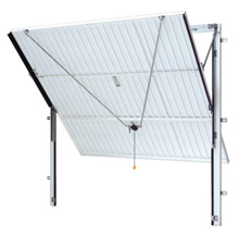 Canopy type garage door with vertical tracks